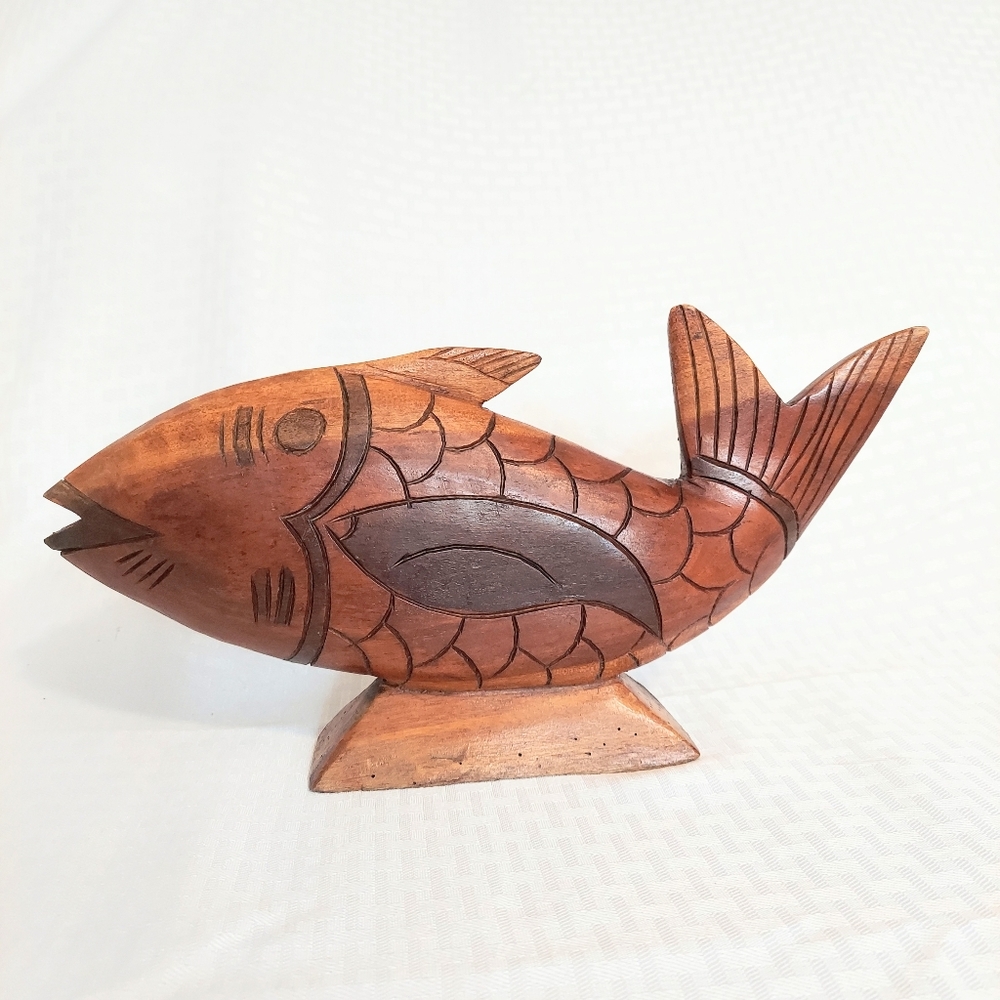 Wooden Carved Fish 12x6 Coastal Fishing Home Decor